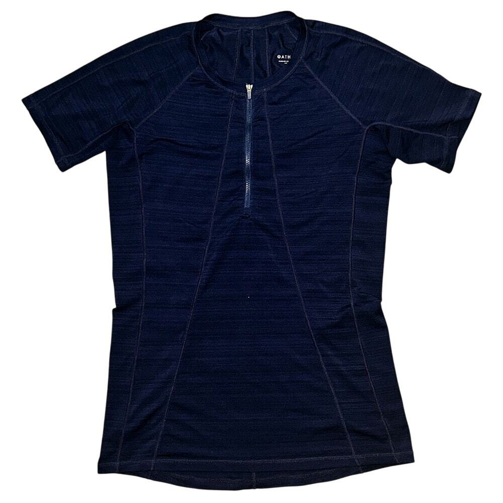 Athleta Pacifica Short-Sleeve Back Pocket Navy Athletic Running Shirt Medium